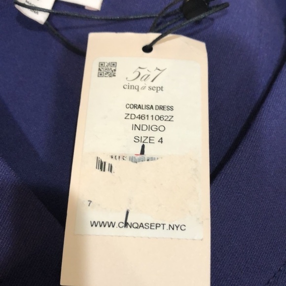 NWT Cinq A Sept Coralisa Dress Size 4 Navy Blue Asymmetrical Sleeve Bodycon Mini - Picture 7 of 11
